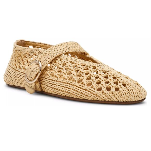 STEVE MADDEN Alara Buckled Ballet Mary Jane Flats Size 8 Natural Raffia NEW - Picture 4 of 12